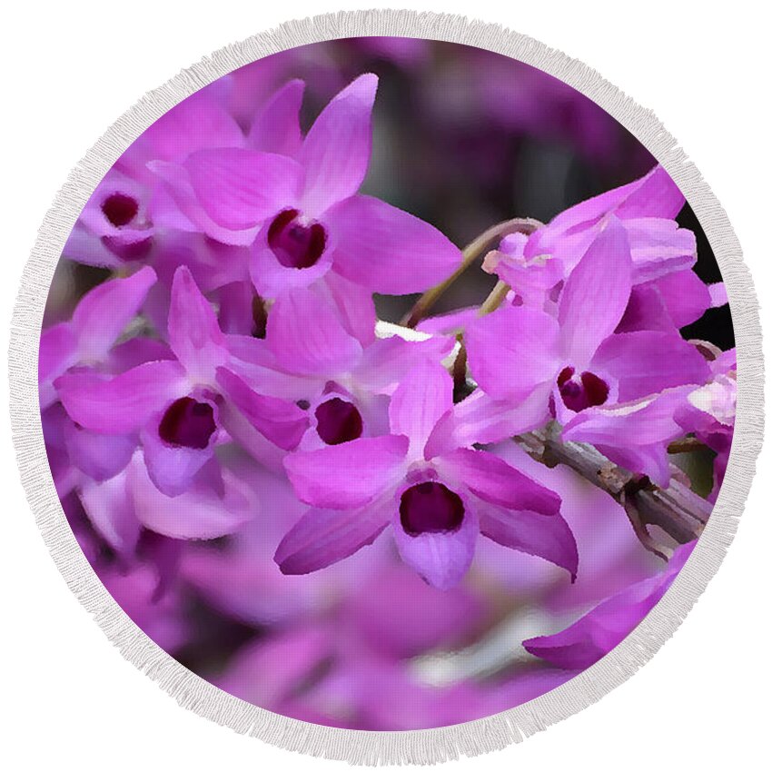Orchids Round Beach Towel featuring the photograph Orchids Paint by Lorenzo Cassina