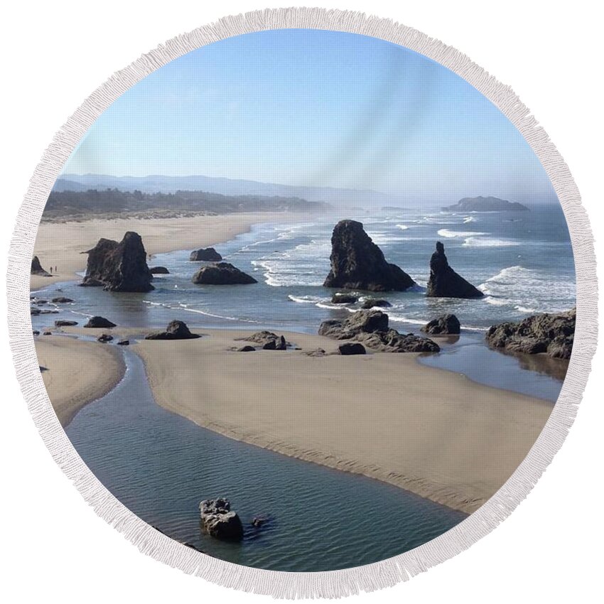 Oregon Round Beach Towel featuring the photograph Oregon Coast Sea Stacks by Barbara Von Pagel