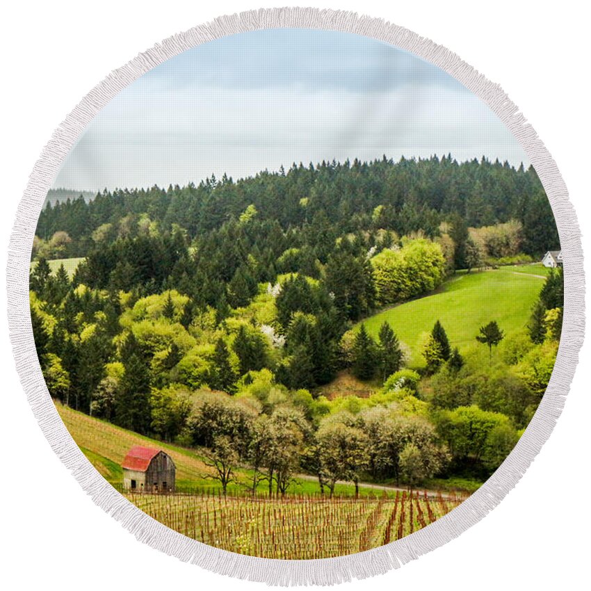 Oregon Round Beach Towel featuring the photograph Oregon Wine Country by TK Goforth