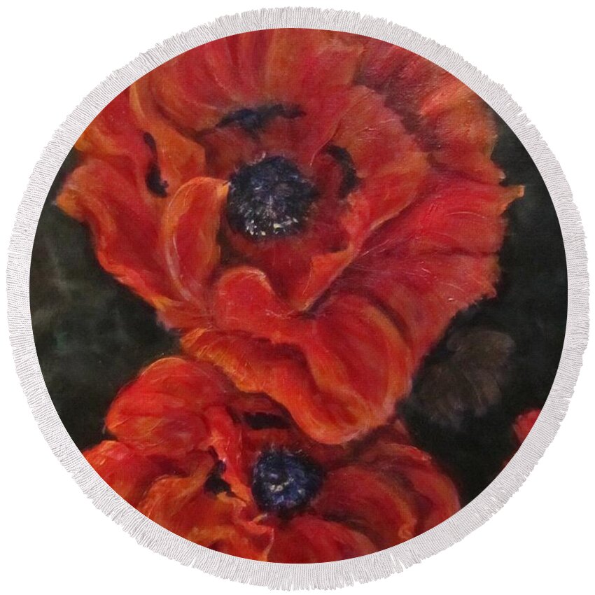 Flowers Round Beach Towel featuring the painting Oriental Poppys by Barbara O'Toole