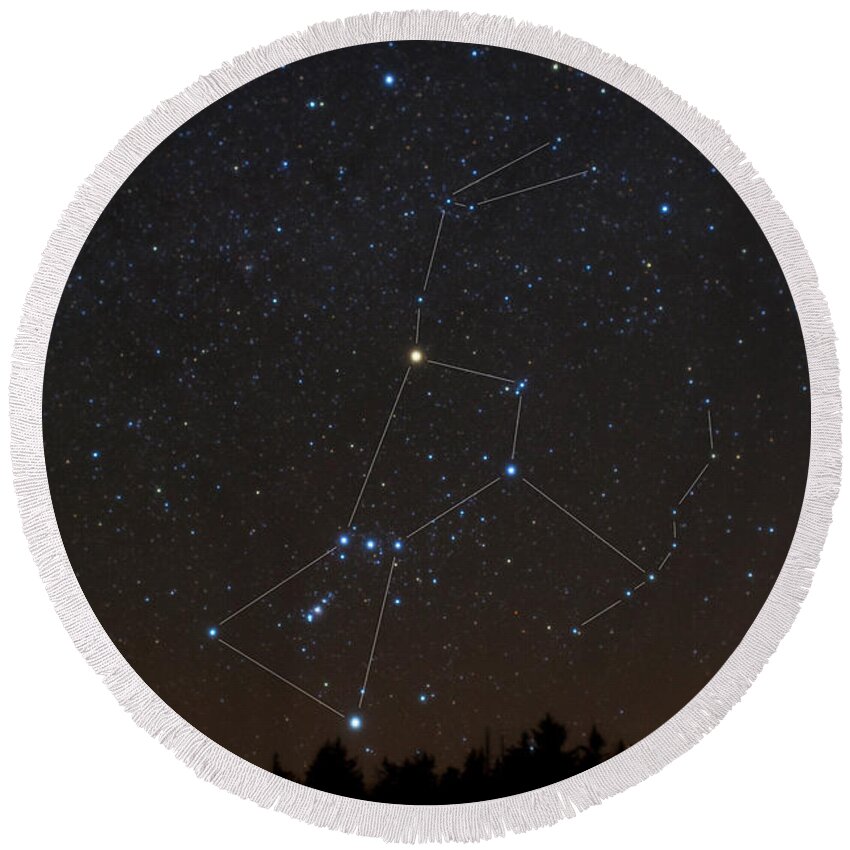 Science Round Beach Towel featuring the photograph Orion Constellation by Larry Landolfi
