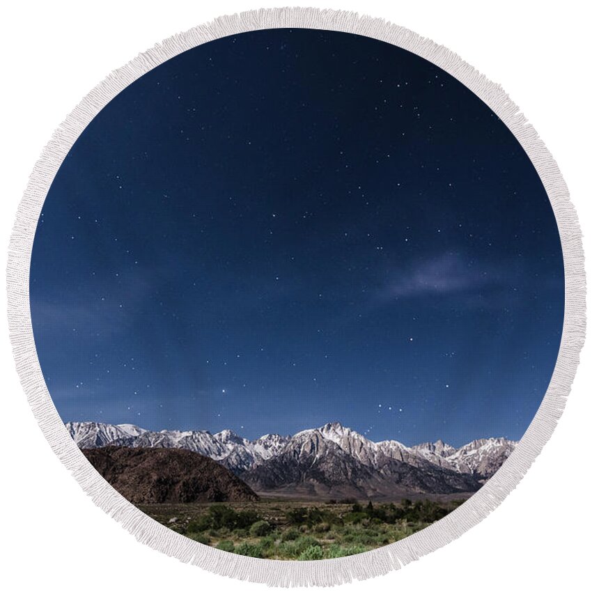 California Round Beach Towel featuring the photograph Orion Over Mt. Whitney by Margaret Pitcher