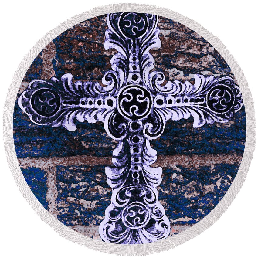 Iron Round Beach Towel featuring the photograph Ornate Cross 2 by Angelina Tamez