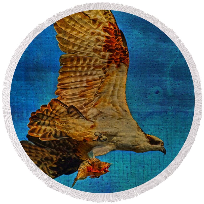 Osprey Round Beach Towel featuring the painting Osprey Fish Eagle by Deborah Benoit