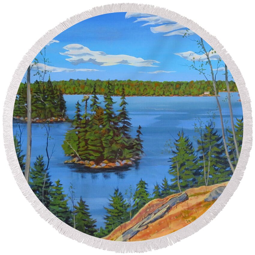 Canadian Shield Round Beach Towel featuring the painting Osprey Island by David Gilmore