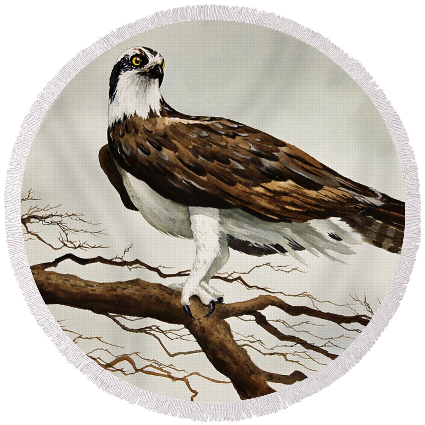 Osprey Round Beach Towel featuring the painting Osprey Sea Hawk by James Williamson