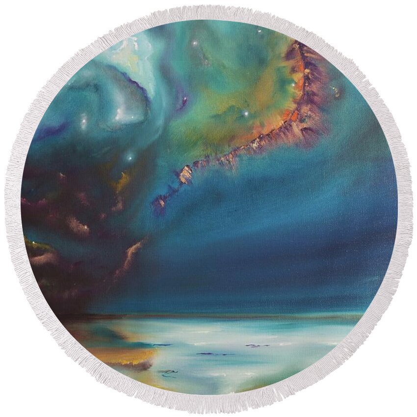 Space Round Beach Towel featuring the painting Otherwordly by Neslihan Ergul Colley