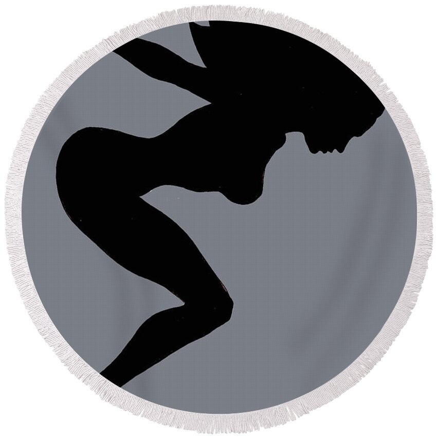 Mudflap Girl Round Beach Towel featuring the painting Our Bodies Our Way Future Is Female Feminist Statement Mudflap Girl Diving by Tony Rubino