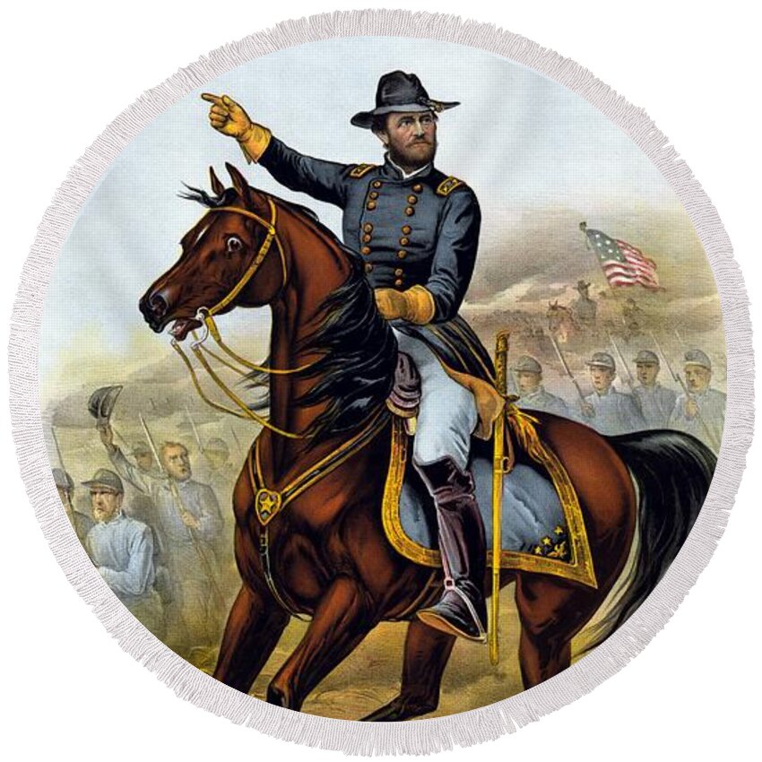 Civil War Round Beach Towel featuring the painting Our Old Commander - General Grant by War Is Hell Store