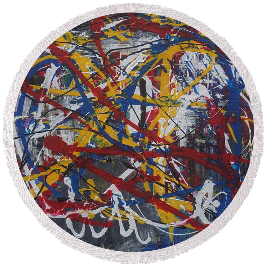 Abstract Round Beach Towel featuring the painting Out of Control by Jimmy Clark