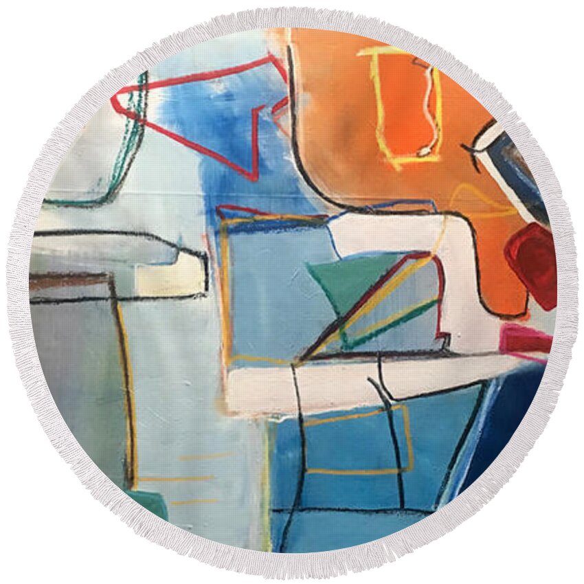 Abstract Round Beach Towel featuring the painting Out Of Sorts by Jeff Barrett