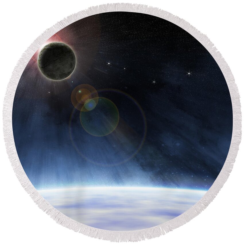Earth Round Beach Towel featuring the digital art Outer Atmosphere of Planet Earth by Phil Perkins