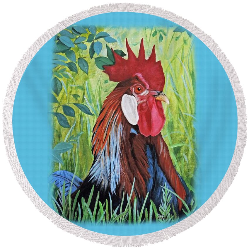 Outlaw Rooster Painting Round Beach Towel featuring the painting Outlaw Rooster Accessories by Jimmie Bartlett