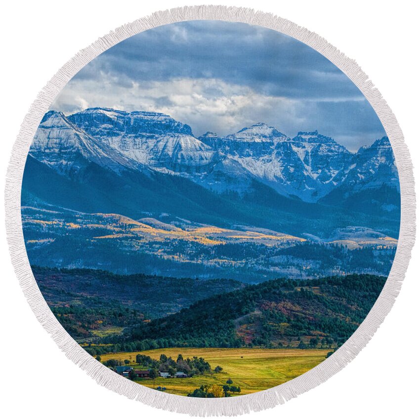 Landscape Round Beach Towel featuring the photograph Outside of Ridgway by Alana Thrower