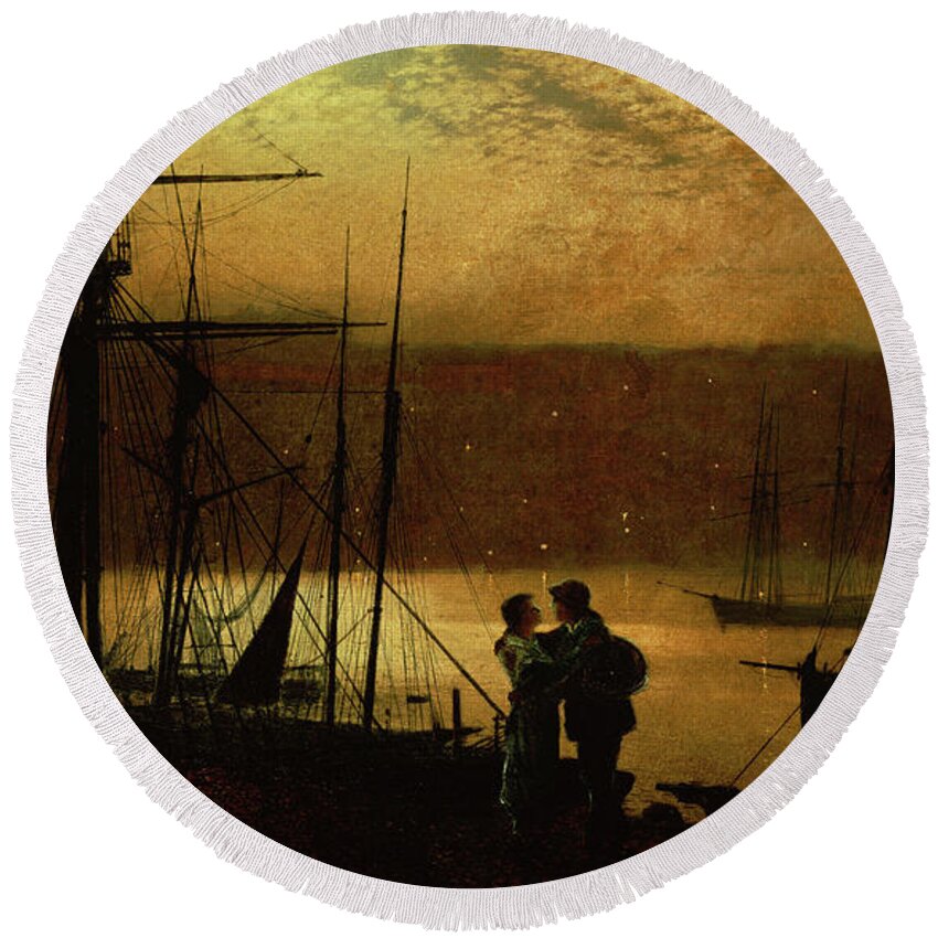 Grimshaw Round Beach Towel featuring the painting Outward Bound A view of Whitby, 1887 by John Atkinson Grimshaw