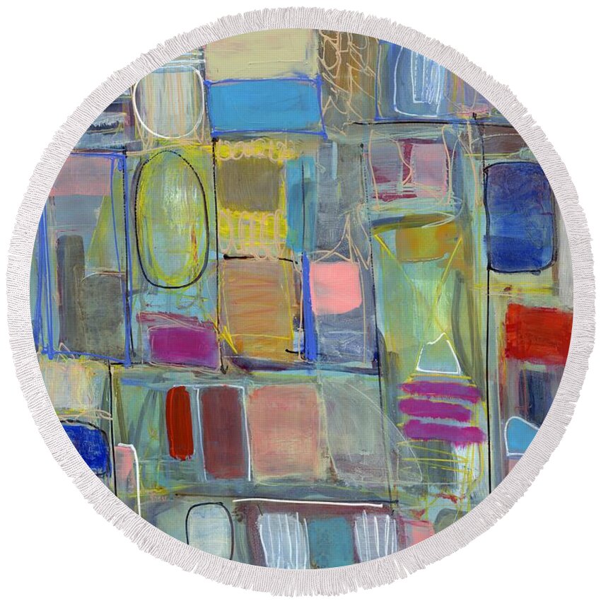 Abstract Round Beach Towel featuring the painting Oval Block by Lynne Taetzsch