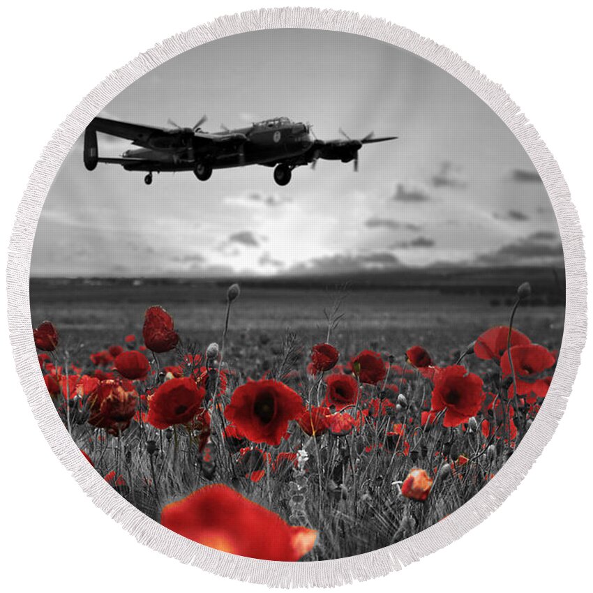 Avro Lancaster Round Beach Towel featuring the digital art Over The Fields - Selective by Airpower Art