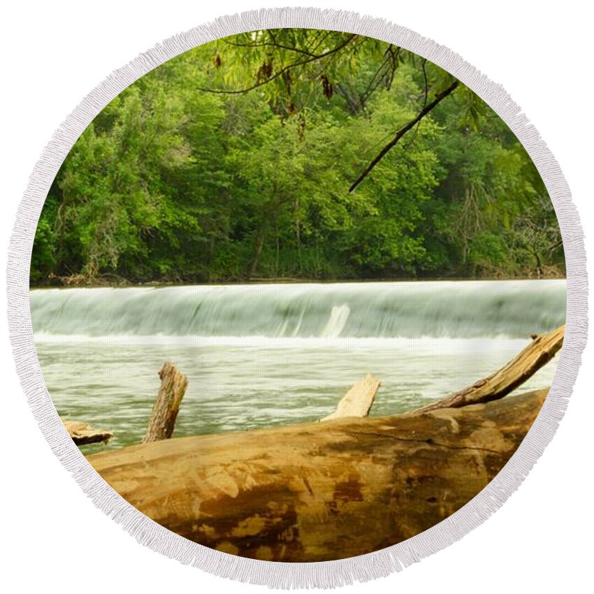 Dam Round Beach Towel featuring the photograph Over the Trunk by Bonfire Photography