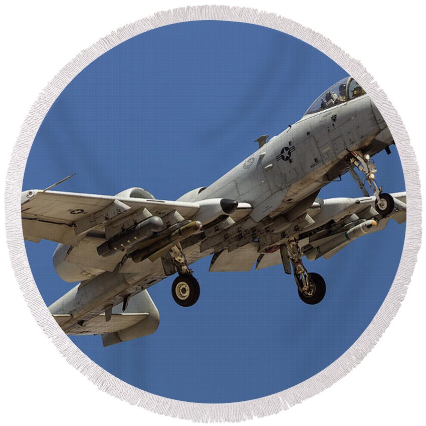 A-10 Round Beach Towel featuring the photograph Overhead Hog by Jay Beckman