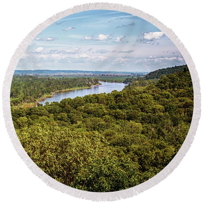 Indian Cave State Park Round Beach Towel featuring the photograph Overlooking the Mighty Mo by Susan Rissi Tregoning