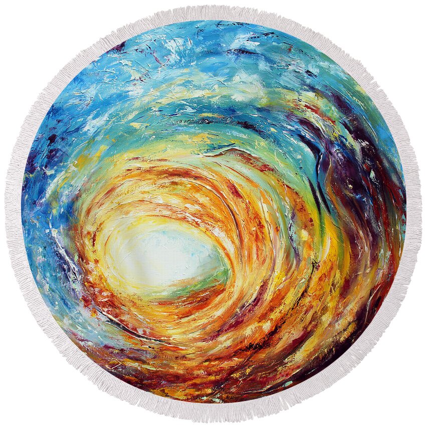 Ocean Round Beach Towel featuring the painting Overwhelmed by Meaghan Troup