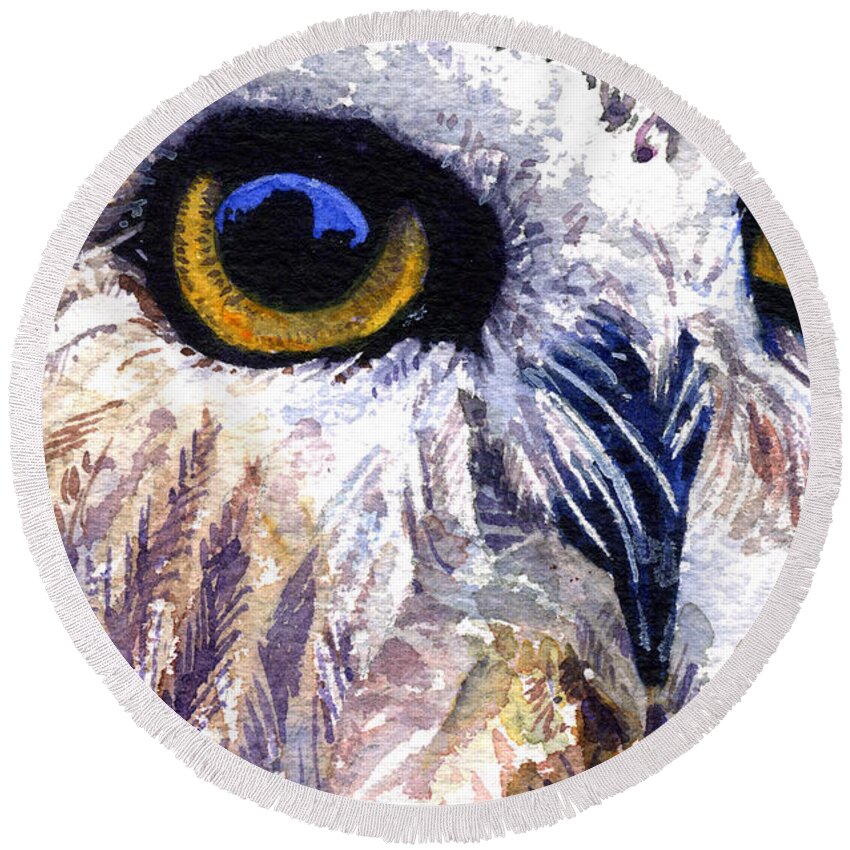 Eye Round Beach Towel featuring the painting Owl by John D Benson