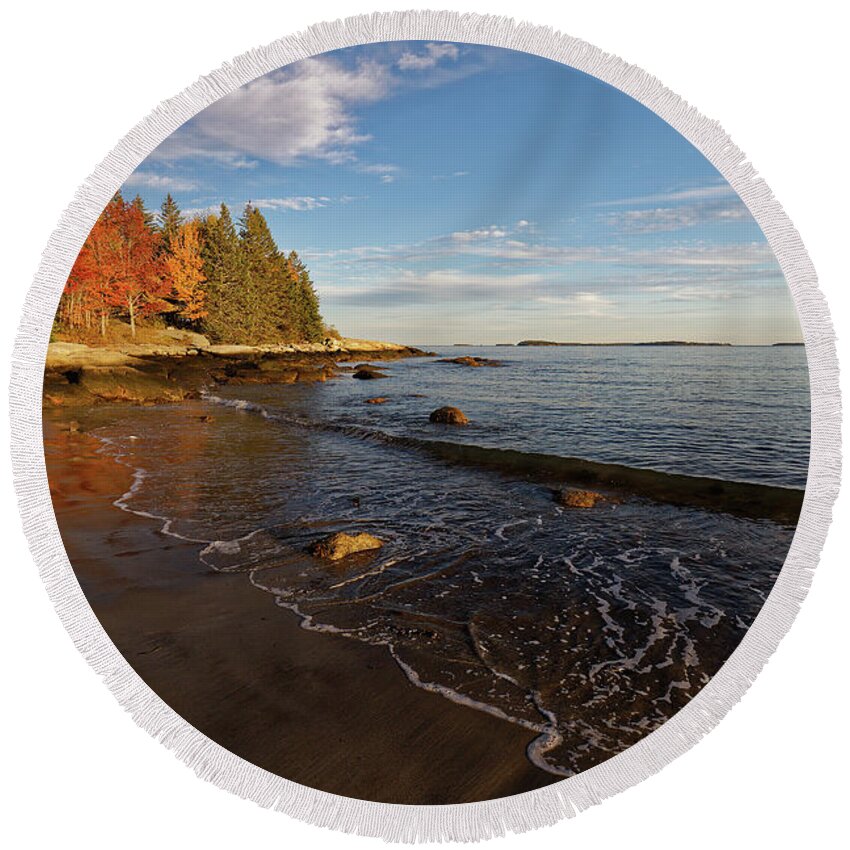 Autumn Round Beach Towel featuring the photograph Birch Point Beach by Kevin Shields