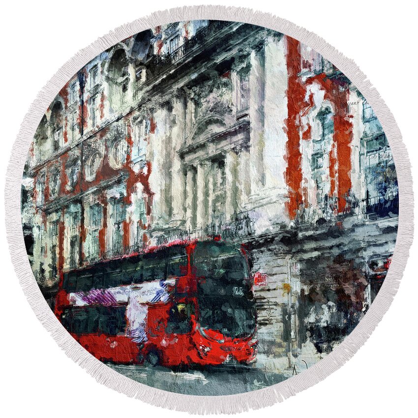 London Round Beach Towel featuring the digital art Oxford Street by Nicky Jameson