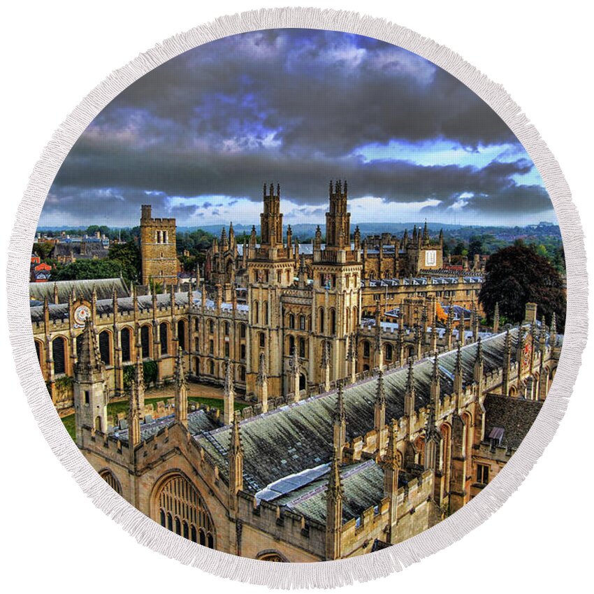 Oxford Round Beach Towel featuring the photograph Oxford University - All Souls College by Yhun Suarez