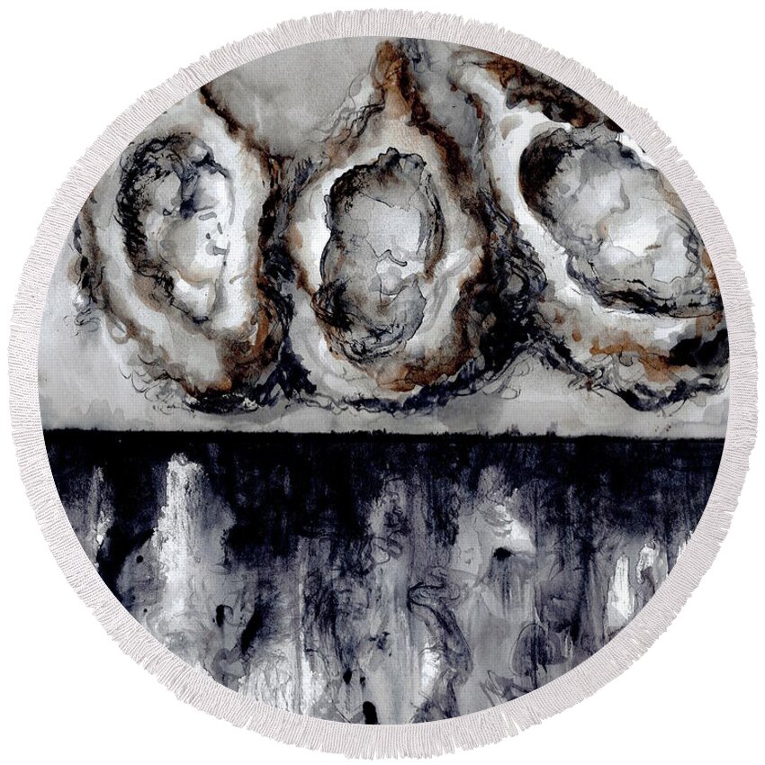 Louisiana Seafood Round Beach Towel featuring the painting Oyster Bed by Francelle Theriot