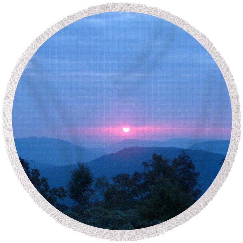 Landscape Round Beach Towel featuring the photograph A New Day Dawns by Mary Halpin
