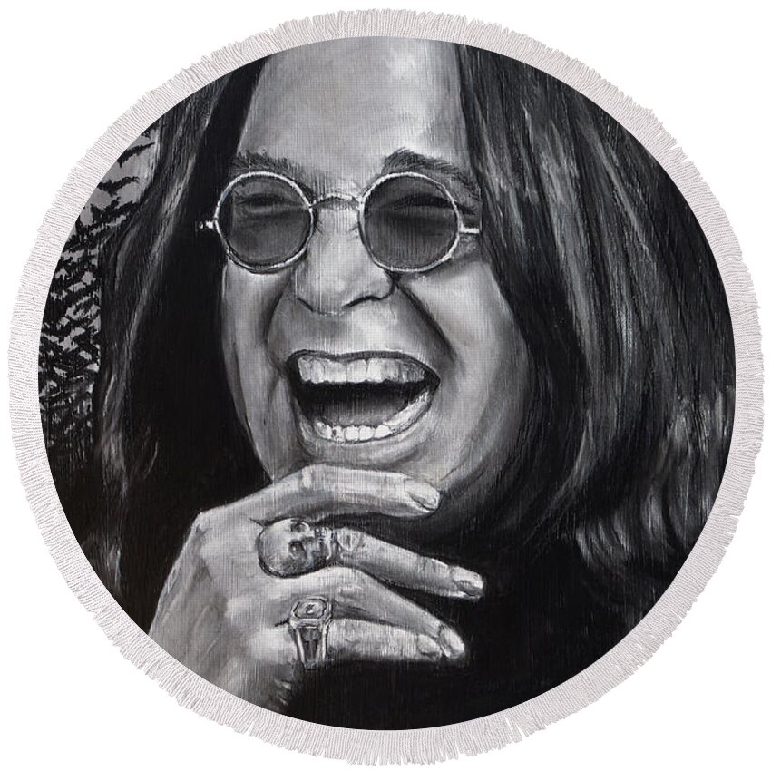 Ozzy Round Beach Towel featuring the drawing Ozzy by William Underwood