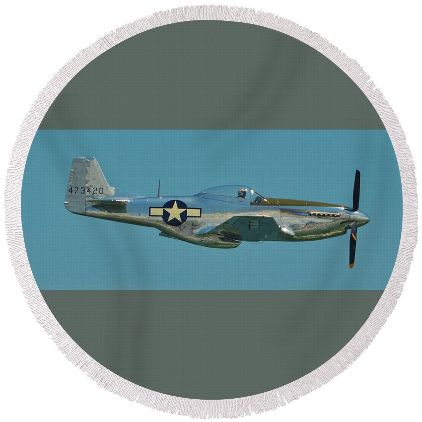 Plane Round Beach Towel featuring the photograph North American Aviation P-51 Mustang. A Fighter and Fighter Bomber in World War II and Korean War by Billy Beck