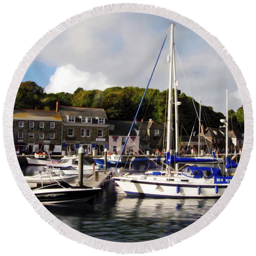 Padstow Harbor Round Beach Towel featuring the photograph Padstow Harbor Cornwall UK by Kurt Van Wagner