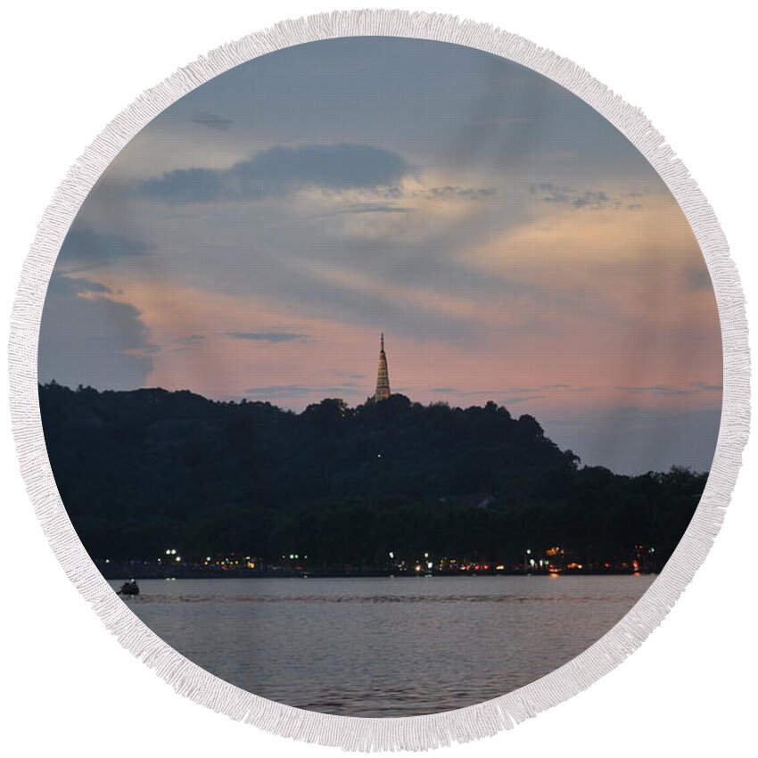 China Round Beach Towel featuring the photograph Pagoda in the Sunset by Jason Chu
