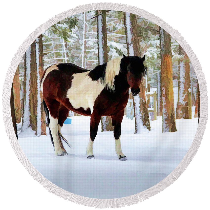 Horses Round Beach Towel featuring the photograph Paint In The Trees by Roland Stanke