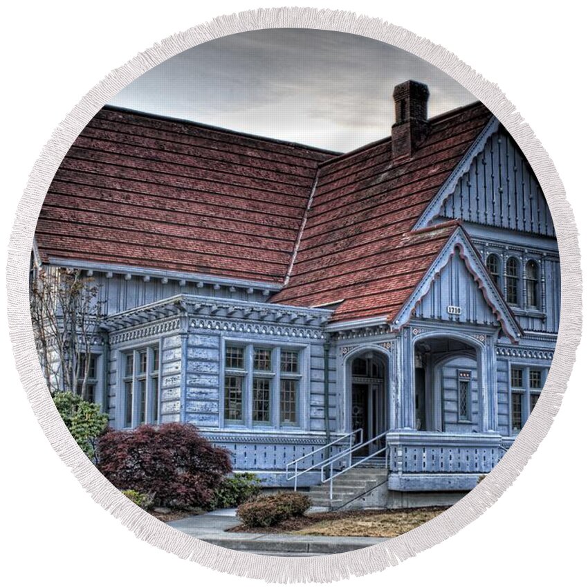Hdr Round Beach Towel featuring the photograph Painted Blue House by Brad Granger
