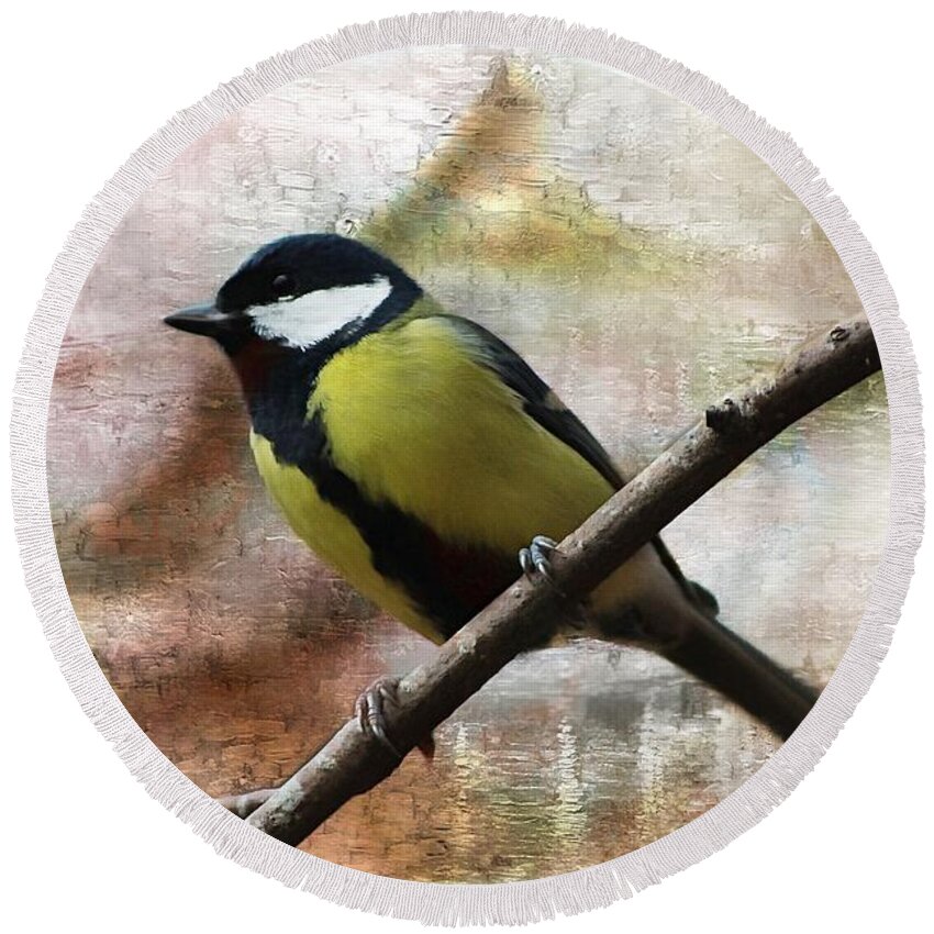 Painted Great Tit Round Beach Towel by Clare Bevan - Fine Art America