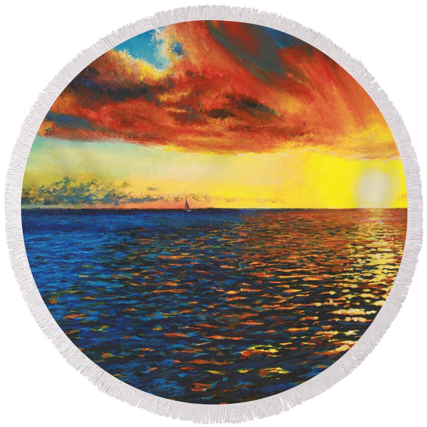 Chris Cox Round Beach Towel featuring the painting Painted Horizon by Christopher Cox