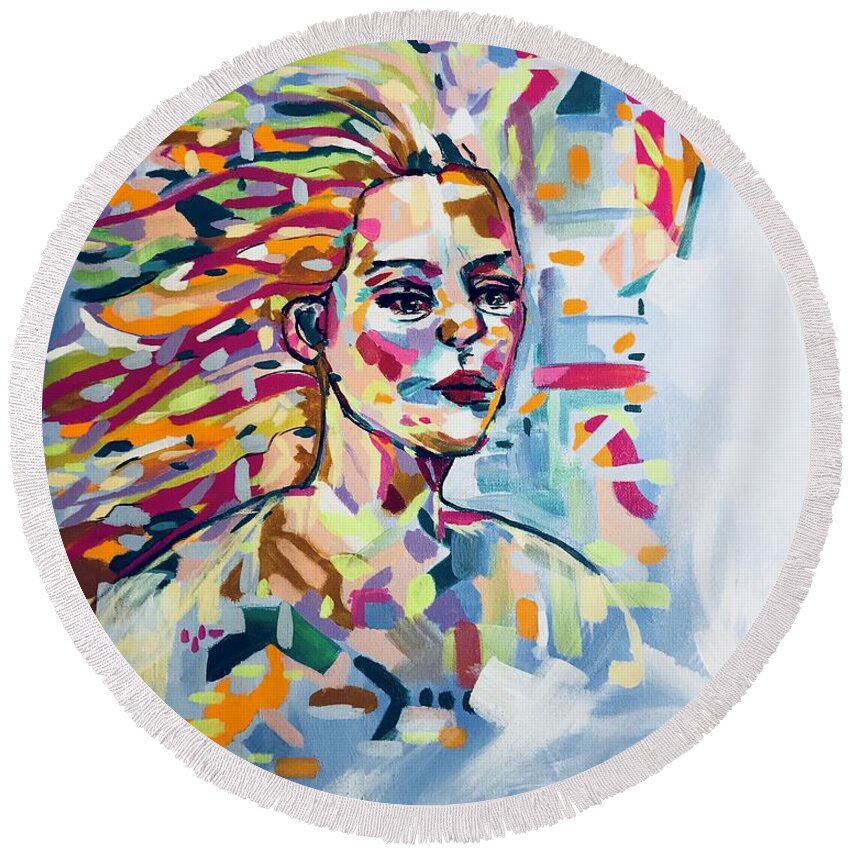 Original Art Work Round Beach Towel featuring the painting Painted Lady #1 by Theresa Honeycheck