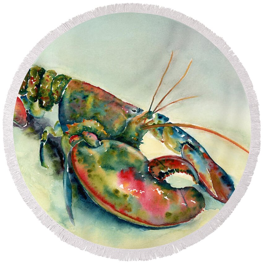 Lobster Round Beach Towel featuring the painting Painted Lobster by Amy Kirkpatrick