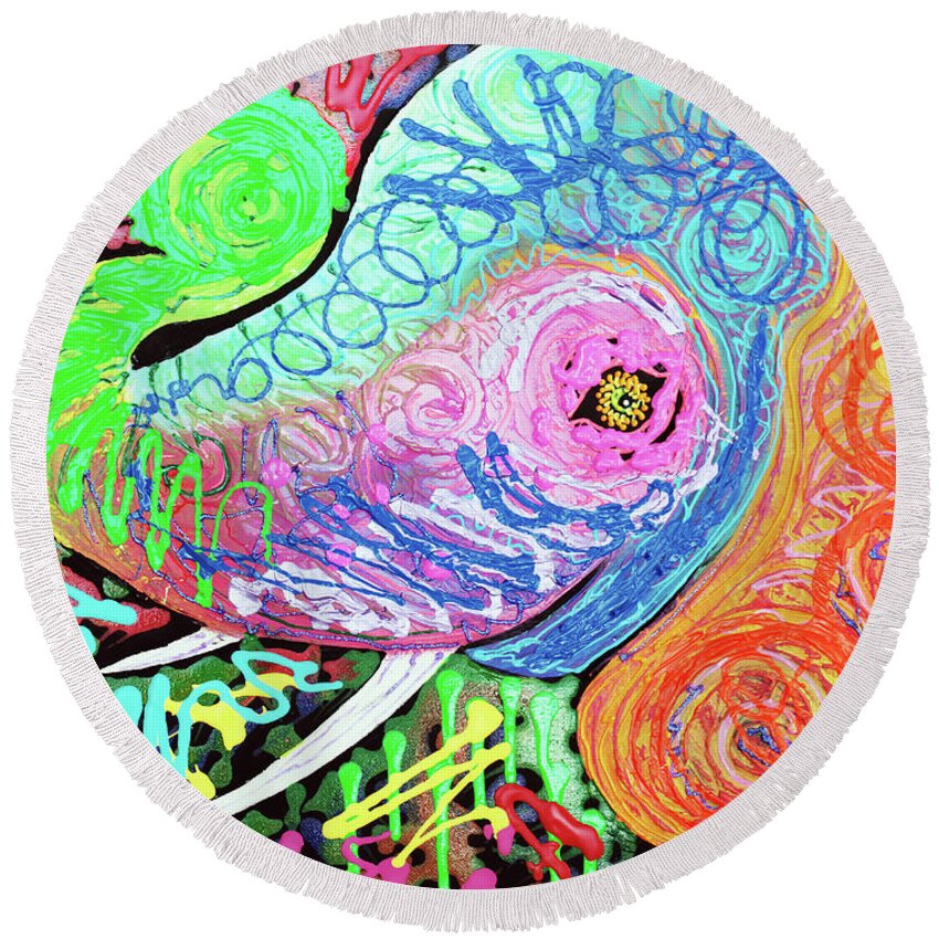 Abstract Round Beach Towel featuring the painting Painted Pachyderm by Laura Barbosa