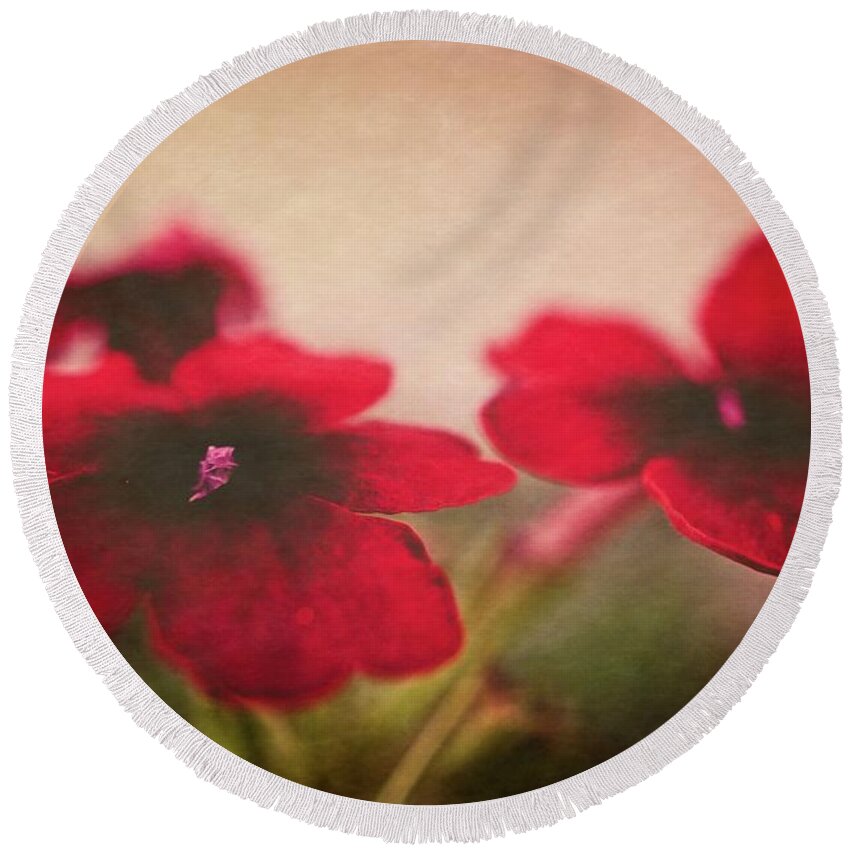 Flowers Round Beach Towel featuring the photograph Painted Reds by JB Thomas