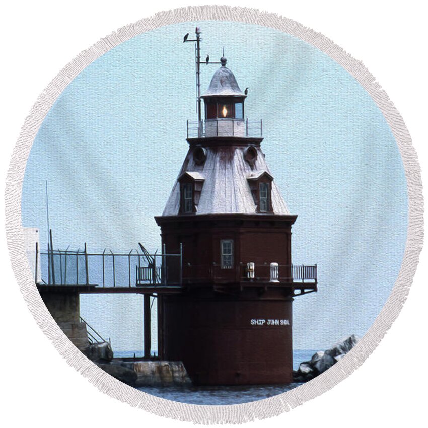 Lighthouses Round Beach Towel featuring the photograph Painted Ship John Lighthouse Nj by Skip Willits