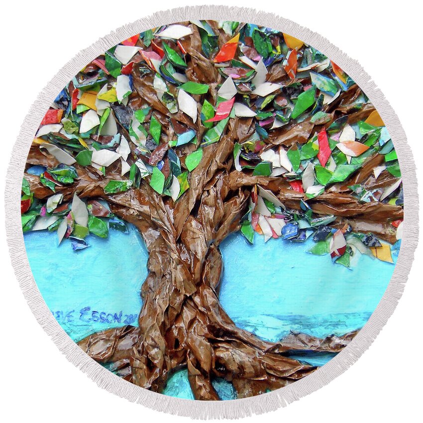 Tree Round Beach Towel featuring the painting Painters Palette Of Tree Colors by Genevieve Esson