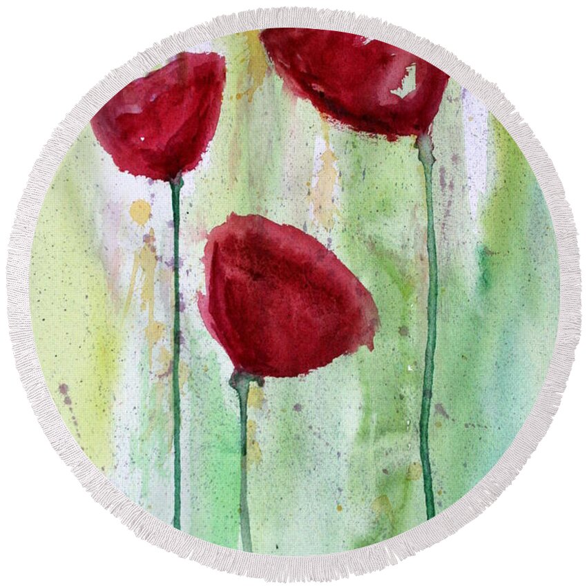Poppies Round Beach Towel featuring the painting Painting Class Painting by Julie Lueders 