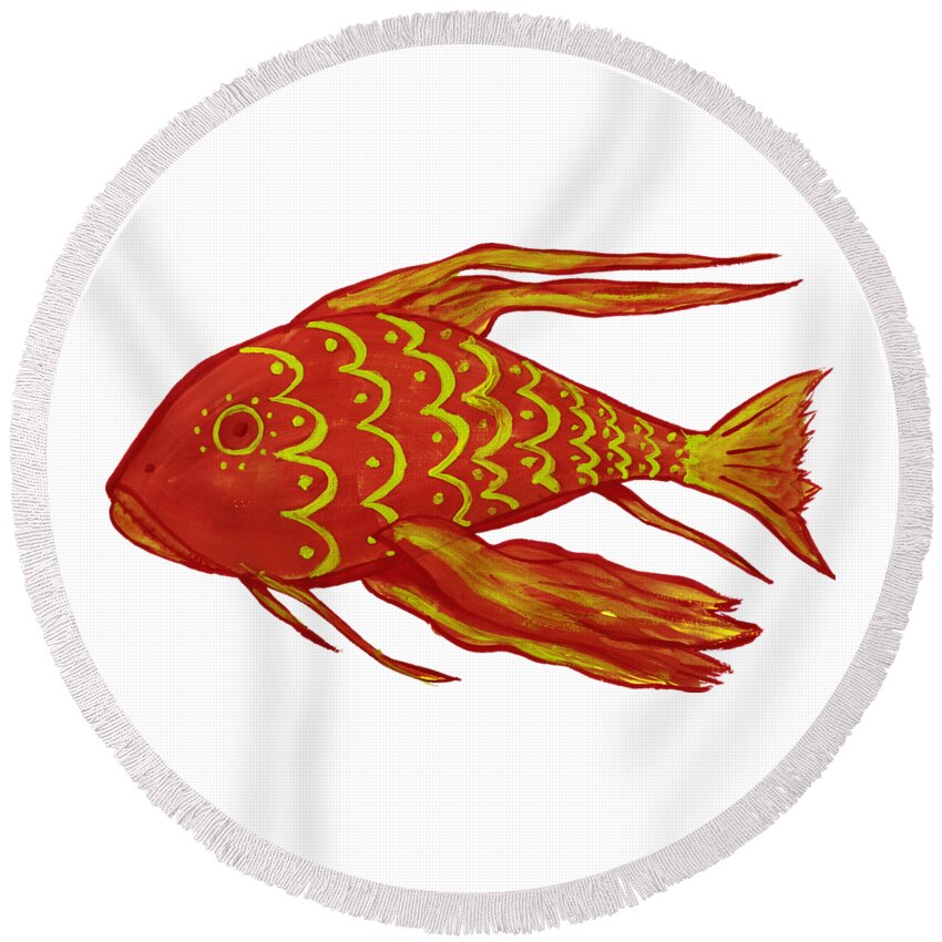 Painting Round Beach Towel featuring the digital art Painting Red Fish by Piotr Dulski