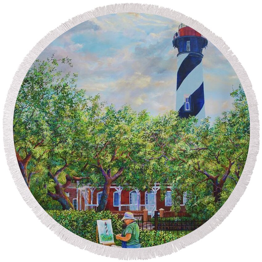 St. Augustine Round Beach Towel featuring the painting Painting the Light by AnnaJo Vahle
