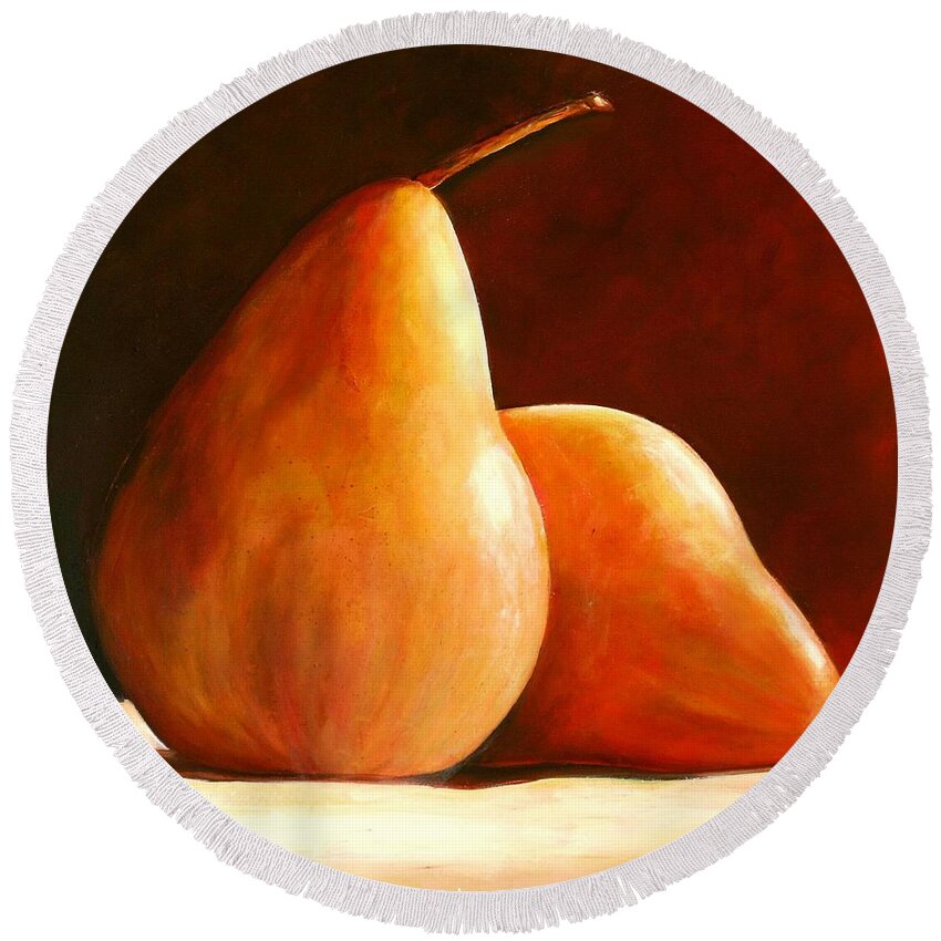Pear Round Beach Towel featuring the painting Pair of Pears by Toni Grote