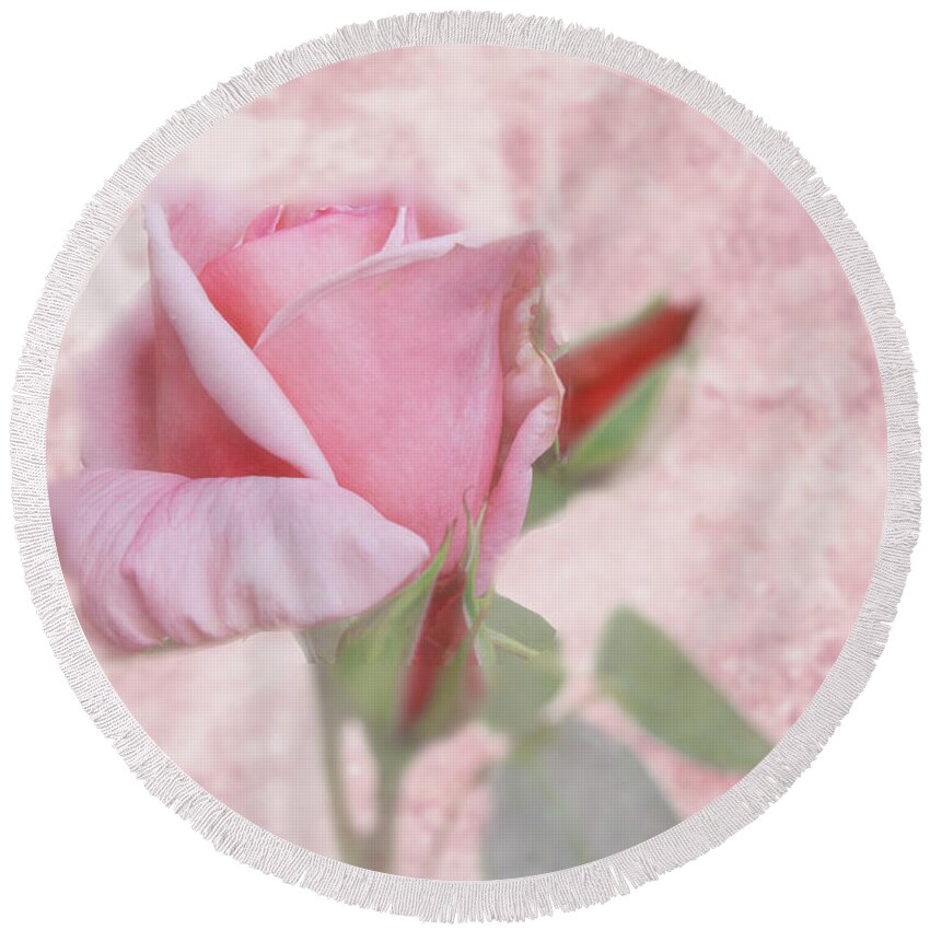 Pale Pink Rose Round Beach Towel featuring the digital art Pale Pink Rose by Victoria Harrington